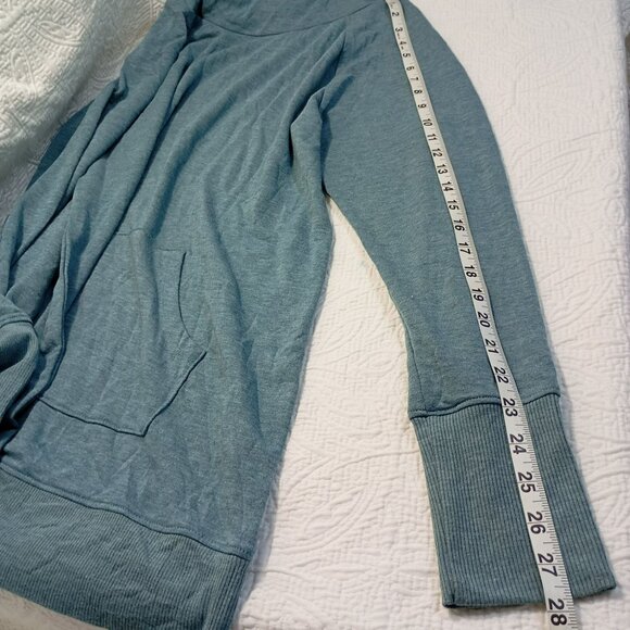 Cowl Neck Blue Soft Knit Tunic Sweater With Kangaroo Pocket Long Sleeve - Picture 9 of 11